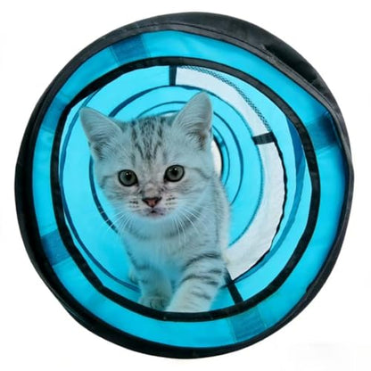 PAWISE Cat Tunnel for Indoor Cats, Collapsible Pet Tube with Peek Hole | Peek hole, tear-proof polyester, 10.5x34.5in, for cats rabbits, blue - size: 34.5in