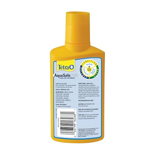 Tetra AquaSafe Plus Water Conditioner & Dechlorinator for Aquarium, 8.45 oz | Treats 2X the Water as Standard AquaSafe, Makes Tap Water Safe, Reduces Fish Stress, Removes Chlorine, Use Monthly - size: 8.4-Ounce
