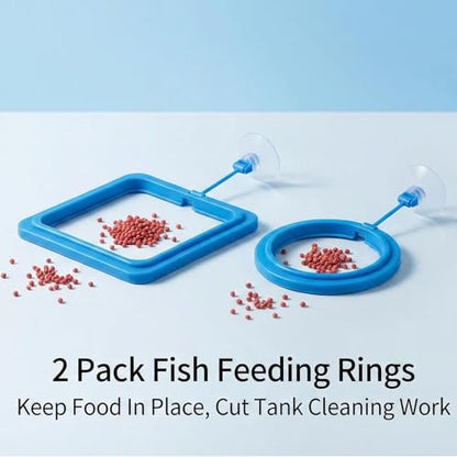 Betta Fish Feeding Ring: 2-Pack Floating Food Holder | with Suction Cup - Prevents Food from Entering The Filter - Aquarium Accessories for Betta Goldfish Guppy Turtle