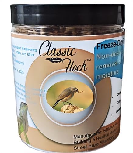 Classic Flock 3.5oz Freeze-Dried Mealworms, High Protein Treat for Birds | Zero-additive pet food, freeze-dried retains nutrition, sealed canister, ideal for chickens, reptiles
