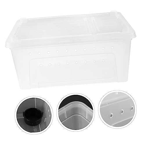 MERRYHAPY 1Pc Transparent Plastic Reptile Case for Spider Scorpion Gecko Insect Snake Tortoise Durable Feeding Box with Ventilation for Easy Transport and Care White