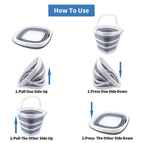 Collapsible Bucket 10L 2.6 Gallon Cleaning Bucket Mop Bucket Folding Foldable Portable Small Plastic Water Supplies for Outdoor Garden Camping Fishing Car Wash Space Saving Grey Square - color: Grey - 10l