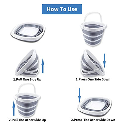 Collapsible Bucket 10L 2.6 Gallon Cleaning Bucket Mop Bucket Folding Foldable Portable Small Plastic Water Supplies for Outdoor Garden Camping Fishing Car Wash Space Saving Grey Square - color: Grey - 10l