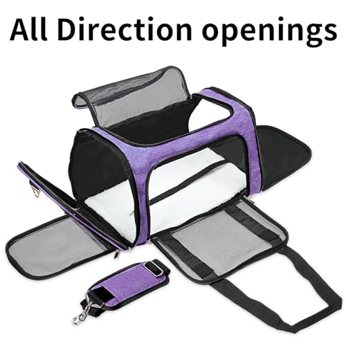 Soft-Sided Cat/Dog/Pet Carrier, Collapsible Pets Travel Carriers | for Big Cats/Small Dogs with Shoulder Strap & Removable Mat, Mesh Puppy Carry Bag, Up to 16 Lbs, TSA Airline Approved(Purple) - color: Purple, size: 17"L x 11"W x 11"H