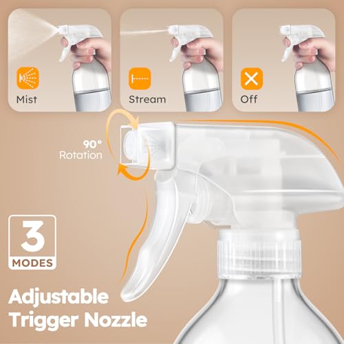 Tecohouse 360° 16 OZ Clear Glass Spray Bottles 2 Pack | 360° All-Angle Spray, Leakproof, Empty Refillable Containers for Cleaning Solutions, Plants, Facial Hydration, Hairs Care, - color: Clear