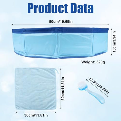 Foldable Bearded Dragon Bathtub, 50x10cm/19.69x3.94in Portable Small Pet Water Tub with Soft Brush and Towel for Bearded Dragons Turtle Hedgehogs Hamsters (Blue)