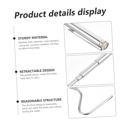 POPETPOP Retractable Snake Hook Tool Stainless Steel Telescopic Reptile Catcher with Handle for Handling Snakes and Reptiles Lightweight and Portable