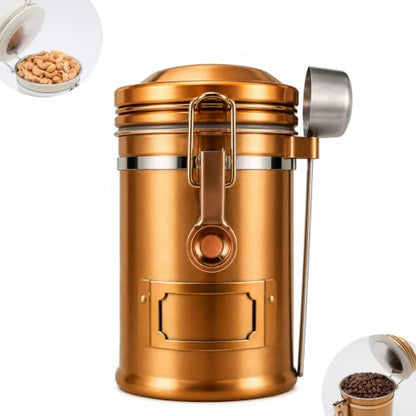 PRINCE G Airtight Coffee Canister, Light-Blocking Stainless Steel Coffee Storage Container with Scoop, 260g Coffee Bean Storage Jar, Bronze - color: Bronze