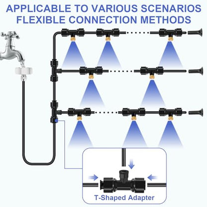 GMAULEE Misting Cooling System, DIY 98.5FT(30M) Misting Line +30 Brass Mist Nozzles+ a Brass Connector(3/4'') Outdoor Mister System for Patio Waterpark Garden Trampoline Greenhouse - size: 98.5 ft (30M)+30 Brass