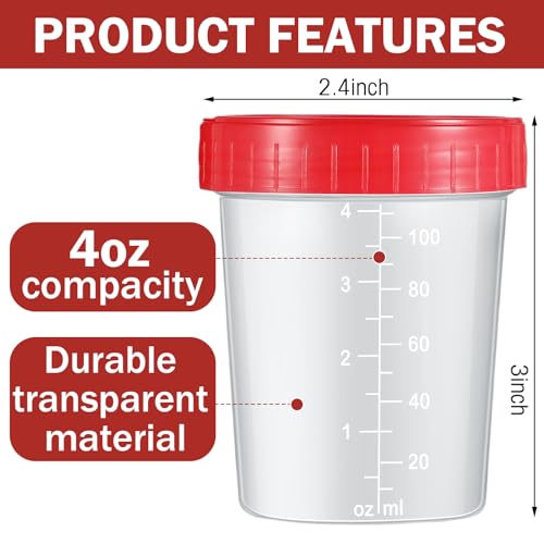 Geiserailie 100 Pcs Urine Cups 4oz Disposable Specimen Container,Red | Pee Cups for Testing, Leak Proof Screw on Lids for Safe Urinalysis Pee Stool Sample Collection Analysis - color: Red