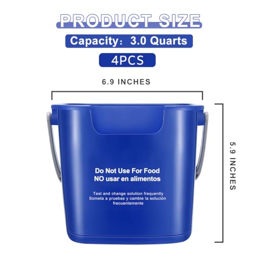 Yaomiao 4 Pcs Cleaning Bucket 3 Qt Sanitizing Bucket,Blue | Restaurant Small Square Detergent Pail with Measurements Spout and Handle, for Home, Kitchen, Office, Commercial Use - color: Blue