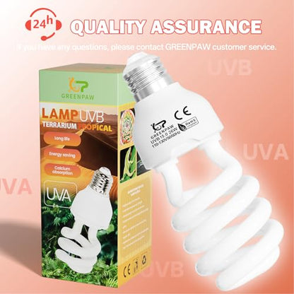 UVB Light for Reptiles 15.0: 26W UVA UVB Reptile Light Bulb for Intense Desert Species - Reptile UVB Light Terrarium Compact Fluorescent Lamp for Reptile and Amphibian with Free UV Sensor Card - size: 6.5INCH-15.0