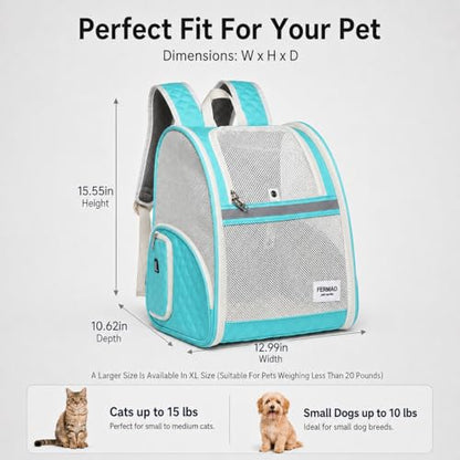 Cat Backpack Carrier for Small Dogs and Medium cat Puppy Kitten Bunny Pet Carrier Backpack Collapsible with Fully Ventilated Mesh with Safety Leash (LightGreen, 12.9" L x 10.62" W x 15.5" H - M) - color: LightGreen, size: Medium
