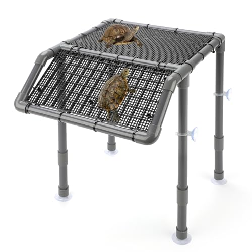 SKARUS Turtle Basking Platform for 40-125 Gallon Aquarium Dock | Fits 6.49-15.16in Height, 13.4x9.8in Resting Area, Non-Slip Climbing Ramp, Sturdy Frame for Reptiles, Frogs - color: Grey, size: 13.4"W