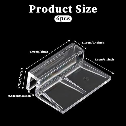 Sliverdew 6 PCS Aquarium Lid Clips, 6mm Clear Acrylic Fish Tank Lid Holder Aquarium Cover Support Clamps for Rimless Aquarium Glass Top, Plastic Fish Tank Cover, Aquarium Hoods - size: for 6mm thickness