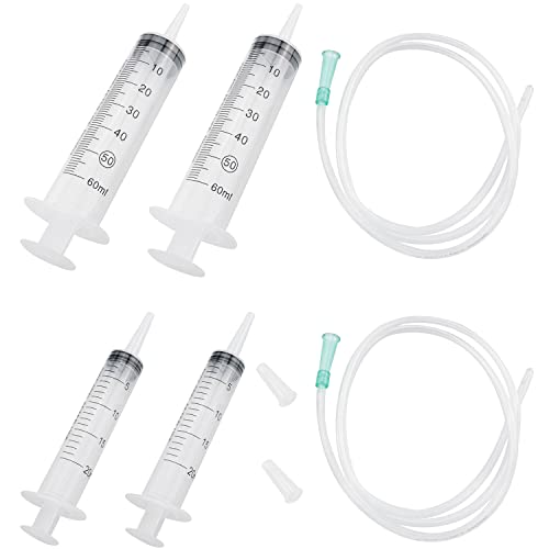 6Pcs Plastic Syringe Set, Industrial Syringes Liquid Measuring Syringe Tools for Scientific Labs, Dispensing, Animals Feeding Multiple Uses 20ml x 2 + 60ml x 2+ Hose x2
