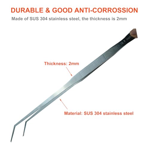 Extra Long Tweezers, Feeding Tongs, 18.9 inch Aquarium Stainless Steel Large Aquascape Tools for Fish Tank, Terrarium，Aquascaping, Reptile Snake (Curved)