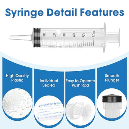 60mL Plastic Syringe for Liquid - 3 Pack Large Syringes with Adapter for Scientific Labs, Feeding, Oil Filling, Individually Wrapped - style: 60mL