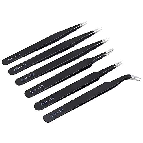 6PCS Precision Tweezers Set, Upgraded Anti-Static Stainless Steel Tweezers | For Electronics, Laboratory Work, Jewelry-Making, Craft, Soldering, etc, by kaverme