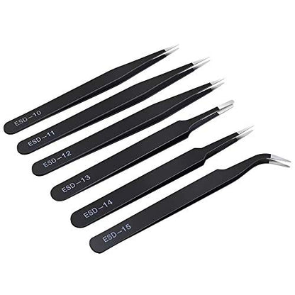 6PCS Precision Tweezers Set, Upgraded Anti-Static Stainless Steel Tweezers | For Electronics, Laboratory Work, Jewelry-Making, Craft, Soldering, etc, by kaverme