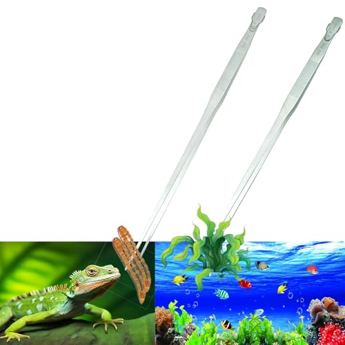 2pcs 18.9 inch Aquarium Tweezers with Hanger, 2025 New Extra Long Feeding Tongs, Stainless Steel Large Aquascape Tools for Fish Tank, Terrarium，Aquascaping, Reptile Snake (Curved & Straight) - size: 18.9inch, Curved&Straight