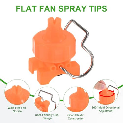 M METERXITY 3-Pack Flat Fan Spray Tips, 2.8mm Pore Plastic Spray Nozzle with Clip Adjustable Atomization Nozzle for 3/4" Hose, 0.48 Cubic Meters Per Hour [Orange, 65 Degree] - size: 2.8mm x 3/4"