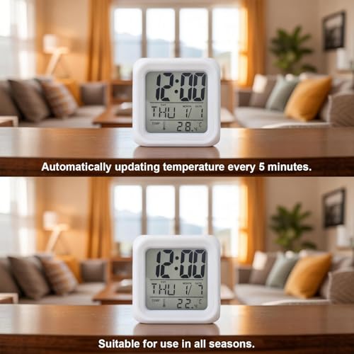 Snakeskin Print Alarm Clock, Boho Brown Beige Reptile Scales Animal Texture Digital Clock Night Light with 7 Color, Calendar Temperature 12/24H Display, Snooze Model Silent Desk Clocks for Bedroom