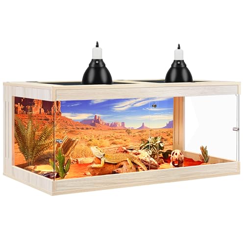 Royxen Bearded Dragon Tank, 82 Gallons Tempered Glass Reptile Terrarium with Metal Mesh Top, 3-Side Clear Anti-Scratch Glass Lizard Tank for Reptile Habitat (Oak, 48" Length) - color: Oak, size: 82Gal,48x20x20inch