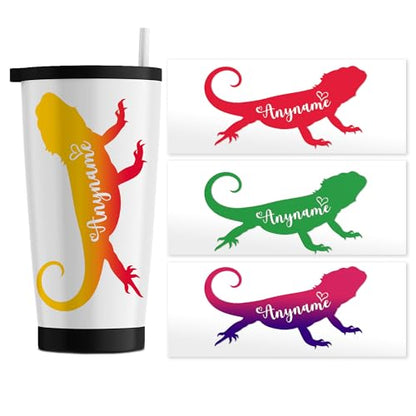Custom Bearded Dragon Name Transparent Sticker Personalized Customized Lizard Bearded Dragon Pet Owner Waterproof UV DTF Stickers for Water Bottle, Tumbler, Laptop, Helmet, Car, Cute Gifts for Her Him