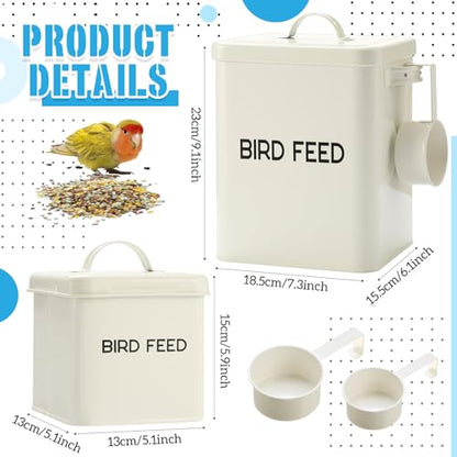 Reallnaive 2 Pcs Metal Bird Seed Container with Scoop,White | Bird Feed Storage Container with Fitted Lid, Farmhouse Style Ideal Gift for Birds and Pet Owners - color: White