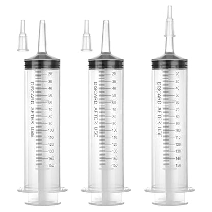150mL Plastic Syringe for Liquid - 3 Pack Large Syringes with Adapter | Individually Wrapped for Scientific Labs, Feeding, Oil Filling - style: 150mL