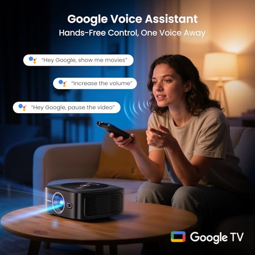 HAPPRUN 1500 ANSI Lumens Outdoor Projector with Official Google TV | 4K Supported, Dolby Audio, TOF Auto Focus & Auto Keystone, 10K+ Apps, WiFi 6, Bluetooth, Indoor & Outdoor Movies