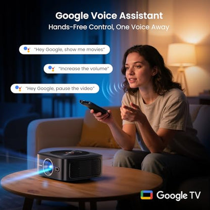 HAPPRUN 1500 ANSI Lumens Outdoor Projector with Official Google TV | 4K Supported, Dolby Audio, TOF Auto Focus & Auto Keystone, 10K+ Apps, WiFi 6, Bluetooth, Indoor & Outdoor Movies