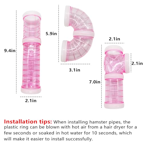 8PCS Hamster Tunnel Tube DIY Assorted Toy Transparent Adventure Pipe Playground Excercise Set for Mouse Syrian Hamster Gerbil (Pink) - color: Pink