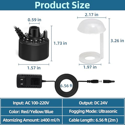 DaToo Mist Maker Mini Pond Fog Machine 12 Led Indoor Water Fountain Mister Fogger with Splashing Guard Atomizer Air Humidifier Ultrasonic Fogger for Water Feature Halloween and Other Holidays