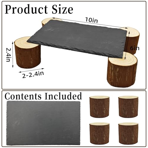 Bearded Dragon Basking Platform,Reptile Slate Rocks with Wooden Pile,Leopard Gecko Hides and Caves Climbing Tank Accessories for Lizards Snakes Tortoise Ball Python(Large High)