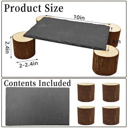Bearded Dragon Basking Platform,Reptile Slate Rocks with Wooden Pile,Leopard Gecko Hides and Caves Climbing Tank Accessories for Lizards Snakes Tortoise Ball Python(Large High)