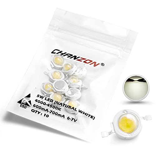 CHANZON 10 pcs High Power Led Chip 5W Natural White 4000K - 4500K | (600mA - 700mA / DC 6V - 7V / 5 Watt) Super Bright Intensity SMD COB Light Emitter Components Diode Bulb Lamp DIY Lighting - color: B) Natural-white (4000k)