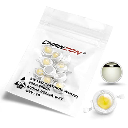 CHANZON 10 pcs High Power Led Chip 5W Natural White 4000K - 4500K | (600mA - 700mA / DC 6V - 7V / 5 Watt) Super Bright Intensity SMD COB Light Emitter Components Diode Bulb Lamp DIY Lighting - color: B) Natural-white (4000k)