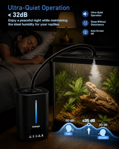 1.32 Gal / 5L Reptile Fogger Humidifier with Dual Hose, Remote Control, Humidity Sensor & Auto Humidity Control, Terrarium Mister for Reptiles, Amphibians, Plants, Grow Tent & Greenhouse