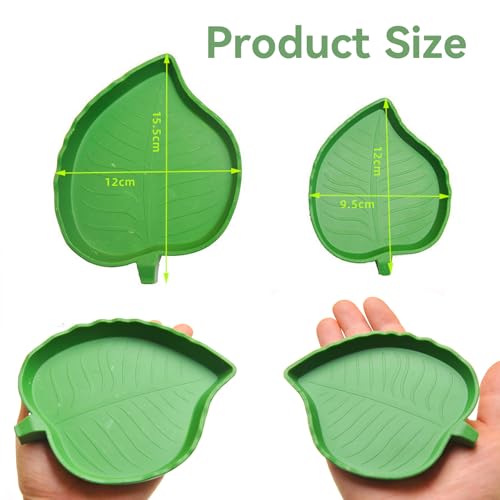 2-Pack Leaf Shape Reptile Food & Water Bowl, Tortoise Feeding Dish | Multipurpose Reptile Habitat Bowl for Bearded Dragon, Lizard, Gecko, Corn Snake & Crawl Pets