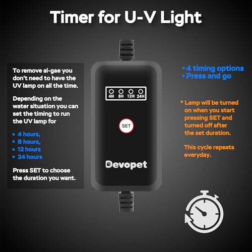 Aquarium U-V Light, Al-gae Clean Light for Fish Tank, Green Water Clean Lamp with Timer, Amphibian Aquarium U-V Lamp for in-Line and in-Tank Use, for 40-75 Gallons Fish Tanks(8W) - size: 40-75 Gallon