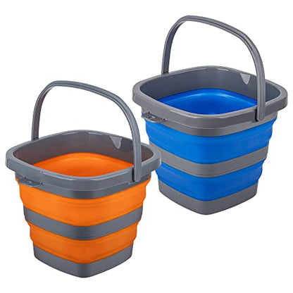 2 Pack Collapsible Plastic Bucket with 1.32 Gallon (5L) Each, Foldable Rectangular Tub for House Cleaning, Space Saving Outdoor Waterpot for Garden or Camping, Portable Fishing Water Pail - size: 1.32 Gal / 5L