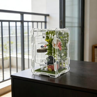 Jumping Spider Enclosure Kit - Acrylic Habitat with Magnetic Lock & Feeding Port - 5.1x3.1x3.1 inch Ventilated Terrarium for Small Pets, Jumping Spiders, Tarantula Slings, Beetles