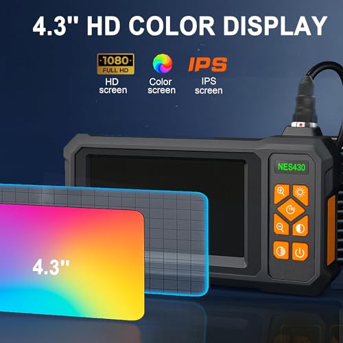 Endoscope Camera with Light, 1920P HD Borescope Inspection Camera with 4.3" IPS Screen, IP67 Waterproof with 8 LEDs & 16.5ft Semi-Rigid Snake Camera for Automotive Pipe Tools Gadgets for Men - size: 16.5FT