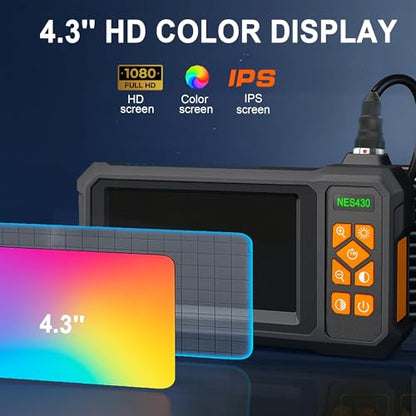 Endoscope Camera with Light, 1920P HD Borescope Inspection Camera with 4.3" IPS Screen, IP67 Waterproof with 8 LEDs & 16.5ft Semi-Rigid Snake Camera for Automotive Pipe Tools Gadgets for Men - size: 16.5FT