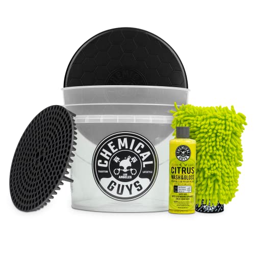 Chemical Guys, Ultimate Car Wash Bucket Kit, Dirt Trap, Mitt, Soap & Lid | Grit guard sinks debris to the bottom so it stays off your paint; a complete starter setup for safe at-home washing - style: HOL133