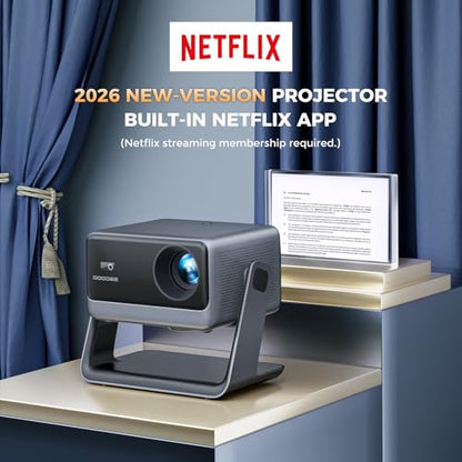 GooDee Video Projector With Wifi And Bluetooth, Smart Portable Projector Movie System Compatible with Netflix/Dolby Audio/Auto Focus & Keystone, 4k Video Decode & 1080p Native For Home Theater/Outdoor