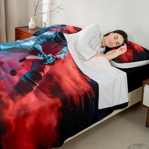 Erosebridal Cricket Sheet Set Ball Gaming Bed Sheets Set Twin Size,Cricket Player Sheets for Kids Boys Teen Girls Red Blue Sport Top Sheet - color: Blue Red, size: Twin