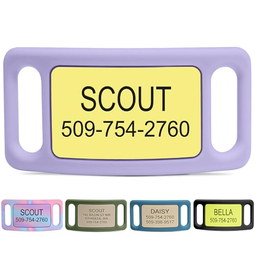 GoTags Active Silent Dog Tag, Personalized Engraved Silicone Pet ID Tags | Soundless Quiet Slide On Nameplate for Cat Collars with Name and Number, No More Jingling Tags (Herbal Bloom, Large) - color: Active Herbal Bloom, size: Large (Pack of 1)